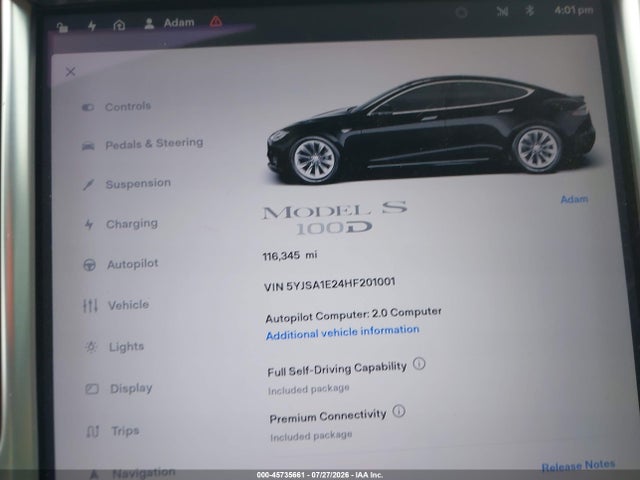 Продажа на аукционе авто 2017 Tesla Model S 100d/60d/75d/90d/p100d, vin: 5YJSA1E24HF201001, номер лота: 45735661