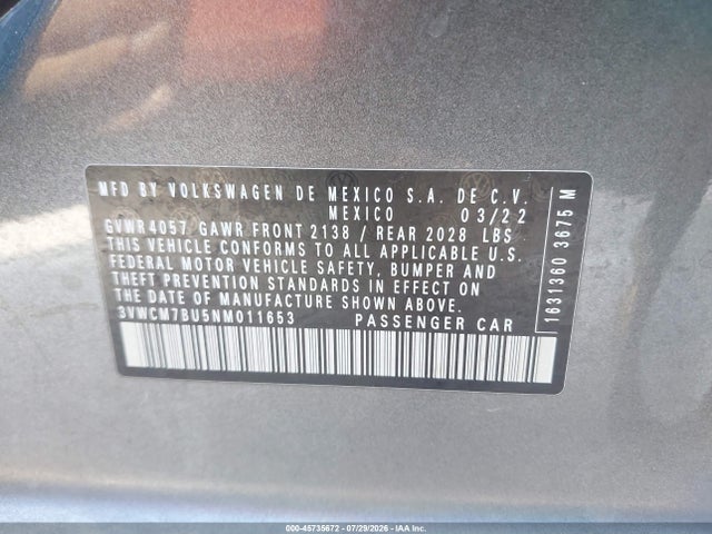 3VWCM7BU5NM011653 Volkswagen Jetta 1.5t S