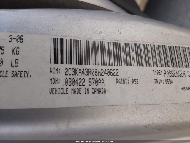 Продажа на аукционе авто 2008 Chrysler 300 Lx, vin: 2C3KA43R08H240622, номер лота: 45735700