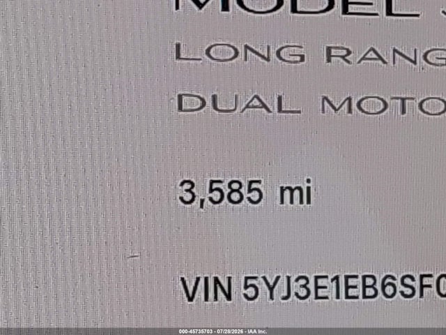 Aukcja sprzedaży 2025 Tesla Model 3 Long Range All-wheel Drive, vin: 5YJ3E1EB6SF081993, numer aukcji: 45735703