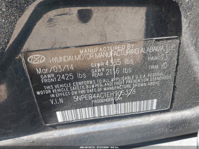 Продажа на аукционе авто 2014 Hyundai Sonata Gls, vin: 5NPEB4AC1EH906328, номер лота: 45735732