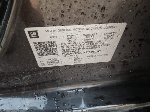 Aukcja sprzedaży 2018 Chevrolet Silverado 1500 1lt, vin: 2GCVKREC0J1105151, numer aukcji: 45735735