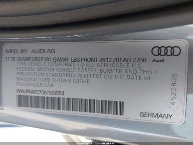 Aukcja sprzedaży 2016 Audi A6 2.0t Premium, vin: WAUFFAFC7GN103054, numer aukcji: 45735775