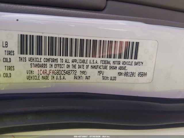 45735807 :رقم المزاد ، 1C4RJFAG8DC548772 vin ، 2013 Jeep Grand Cherokee Laredo مزاد بيع