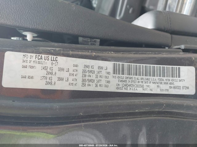 45735849 :رقم المزاد ، 1C4RDHAG9HC883502 vin ، 2017 Dodge Durango Sxt Rwd مزاد بيع