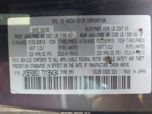 Aukcja sprzedaży 2007 Mazda Cx-7 Sport, vin: JM3ER293170136434, numer aukcji: 45735854