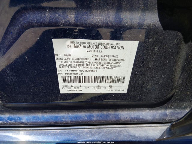 Aukcja sprzedaży 2009 Mazda Mazda6 I Sport, vin: 1YVHP81H995M50693, numer aukcji: 45735858