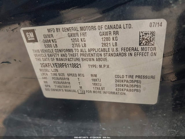 45735875 :رقم المزاد ، 2GKFLYE38F6110821 vin ، 2015 Gmc Terrain Slt-2 مزاد بيع