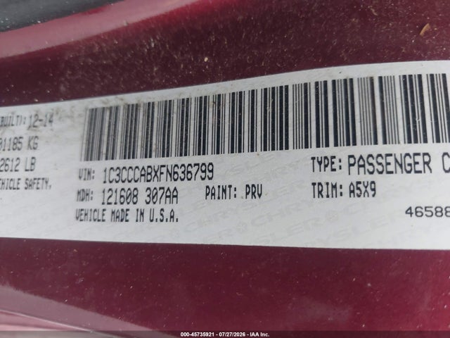 Продажа на аукционе авто 2015 Chrysler 200 Limited, vin: 1C3CCCABXFN636799, номер лота: 45735921