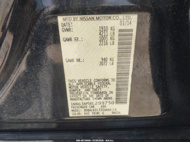 Nissan Altima 2.5 S 2014 1N4AL3AP5EC299750 Image 9
