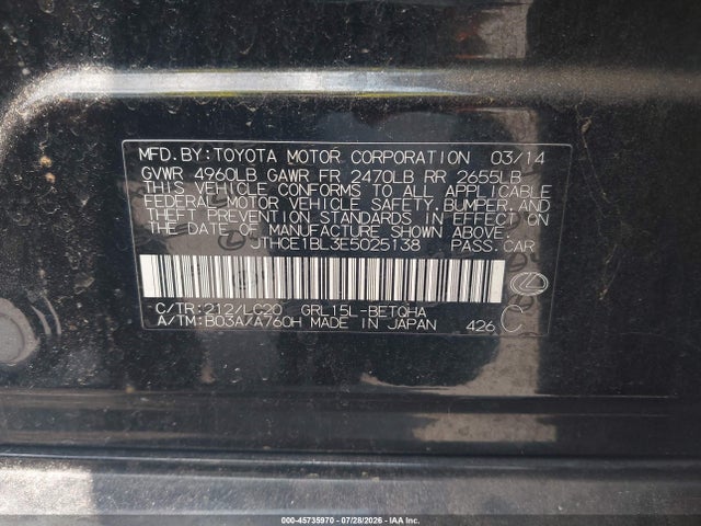 Продаж на аукціоні авто 2014 Lexus Gs 350, vin: JTHCE1BL3E5025138, номер лоту: 45735970