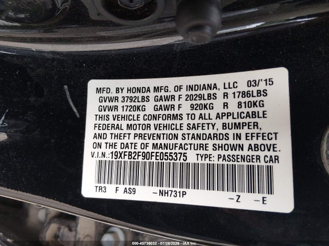 Honda Civic Ex-l 2015 19XFB2F90FE055375 Image 9