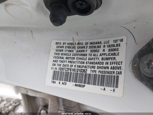 19XFC2F61KE010362 Honda Civic Lx