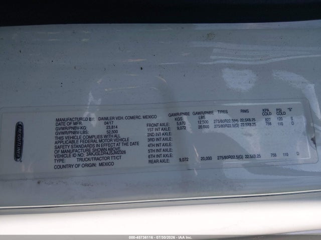 Продажа на аукционе авто 2018 Freightliner Cascadia 125, vin: 3AKJGLDR4JSJM2326, номер лота: 45736116