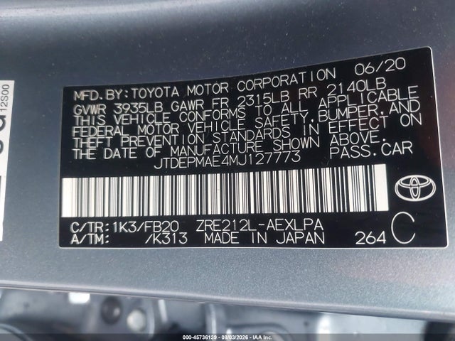 JTDEPMAE4MJ127773 Toyota COROLLA LE