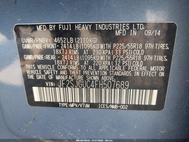 Продажа на аукционе авто 2015 Subaru Forester 2.0xt Touring, vin: JF2SJGUC4FH507689, номер лота: 45736143