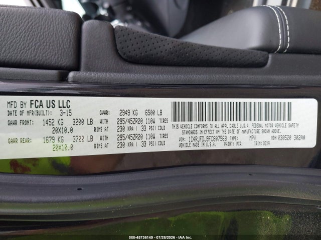Продажа на аукционе авто 2015 Jeep Grand Cherokee Srt, vin: 1C4RJFDJ9FC807568, номер лота: 45736149