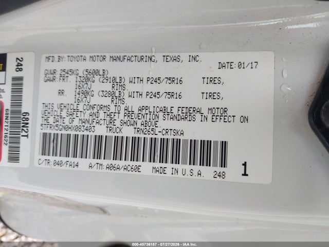 5TFRX5GN0HX083403 Toyota Tacoma Sr