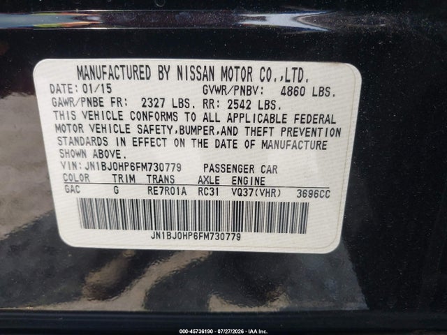 Aukcja sprzedaży 2015 Infiniti Qx50 Journey, vin: JN1BJ0HP6FM730779, numer aukcji: 45736190