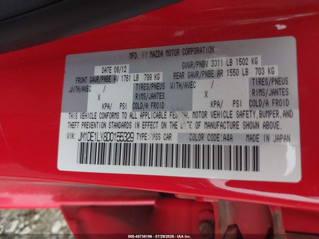 2013 Mazda Mazda2 Touring მანქანა იყიდება აუქციონზე, vin: JM1DE1LY8D0155329, აუქციონის ნომერი: 45736196