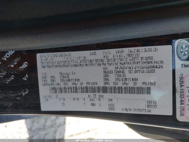Продаж на аукціоні авто 2016 Ford Fiesta S, vin: 3FADP4TJ1GM208426, номер лоту: 45736197