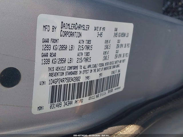 Aukcja sprzedaży 2005 Dodge Grand Caravan Se, vin: 1D4GP24R75B342882, numer aukcji: 45736240