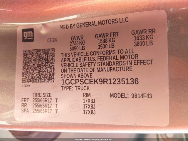 Продаж на аукціоні авто 2024 Chevrolet Colorado 2wd Lt, vin: 1GCPSCEK9R1235136, номер лоту: 45736265
