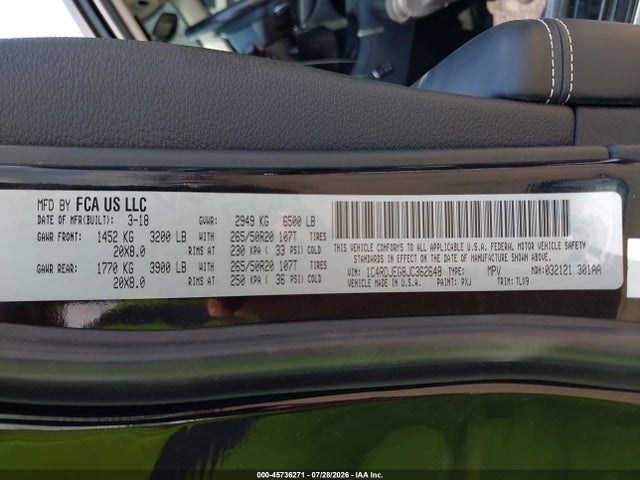 Aukcja sprzedaży 2018 Dodge Durango Citadel Awd, vin: 1C4RDJEG8JC362648, numer aukcji: 45736271