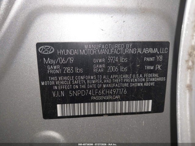 Hyundai ELANTRA SE 2019 5NPD74LF6KH497176 Image 9