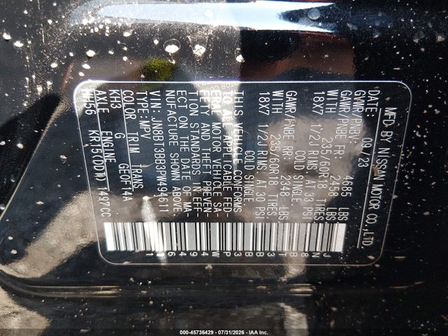 2023 Nissan Rogue Sv Intelligent Awd მანქანა იყიდება აუქციონზე, vin: JN8BT3BB3PW494611, აუქციონის ნომერი: 45736429
