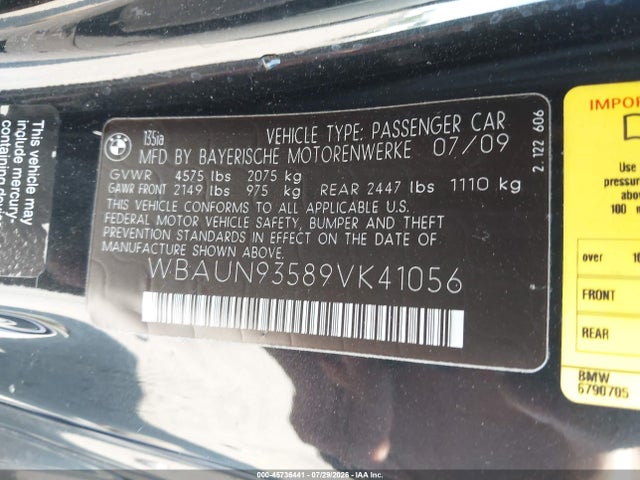 Aukcja sprzedaży 2009 Bmw 135i, vin: WBAUN93589VK41056, numer aukcji: 45736441