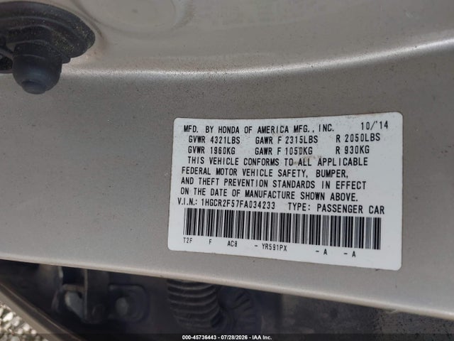 Aukcja sprzedaży 2015 Honda Accord Sport, vin: 1HGCR2F57FA034233, numer aukcji: 45736443