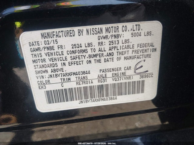 Продаж на аукціоні авто 2015 Infiniti Q50 Premium, vin: JN1BV7ARXFM403844, номер лоту: 45736479