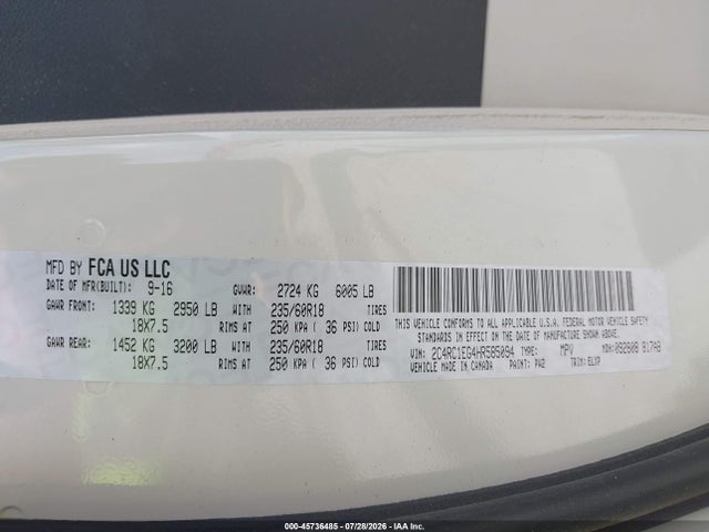 Продаж на аукціоні авто 2017 Chrysler Pacifica Touring-l Plus, vin: 2C4RC1EG4HR585094, номер лоту: 45736485