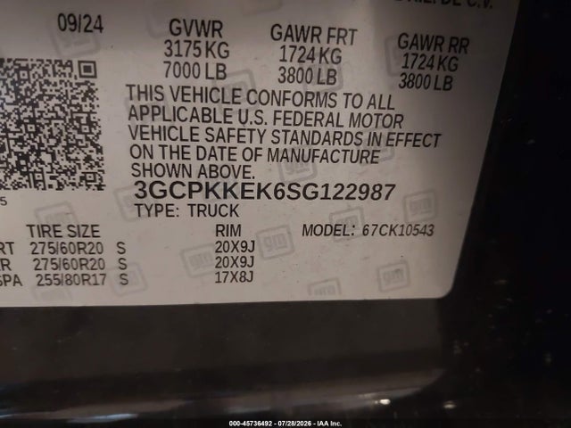 2025 Chevrolet Silverado 1500 4wd  Short Bed Lt With 2fl მანქანა იყიდება აუქციონზე, vin: 3GCPKKEK6SG122987, აუქციონის ნომერი: 45736492