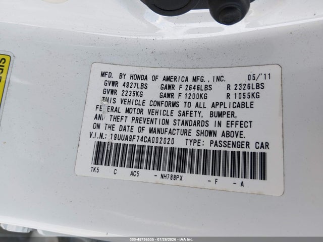 45736505 :رقم المزاد ، 19UUA9F74CA002020 vin ، 2012 Acura Tl 3.7 مزاد بيع