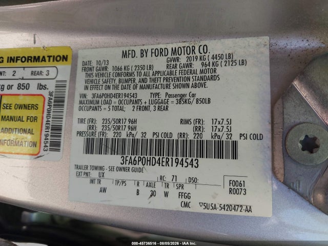 Ford FUSION SE 2014 3FA6P0HD4ER194543 Image 9