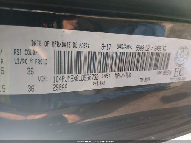 Aukcja sprzedaży 2018 Jeep Cherokee, vin: 1C4PJMBX6JD550732, numer aukcji: 45736537