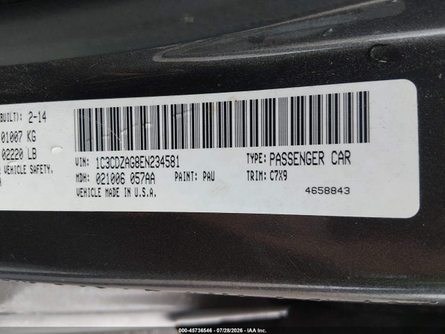 2014 Dodge Avenger Se მანქანა იყიდება აუქციონზე, vin: 1C3CDZAG8EN234581, აუქციონის ნომერი: 45736546