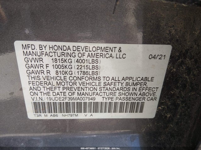 Aukcja sprzedaży 2021 Acura Ilx Standard, vin: 19UDE2F39MA007949, numer aukcji: 45736551