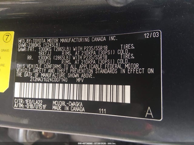 Aukcja sprzedaży 2004 Lexus Rx 330, vin: 2T2HA31U24C007140, numer aukcji: 45736560