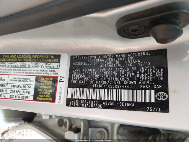 Aukcja sprzedaży 2014 Toyota Camry Xle, vin: 4T4BF1FK5ER374840, numer aukcji: 45736579