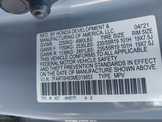 7FART6H93ME019853 Honda Cr-v Hybrid Touring