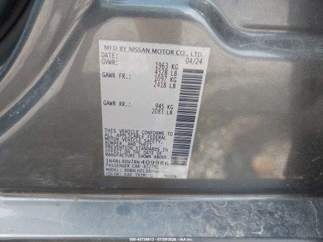 Продаж на аукціоні авто 2024 Nissan Altima Sv, vin: 1N4BL4DV7RN409986, номер лоту: 45736613