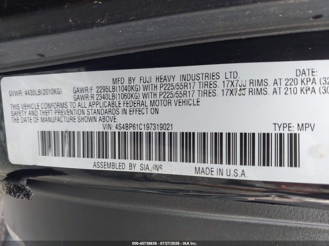Продажа на аукционе авто 2009 Subaru Outback 2.5i, vin: 4S4BP61C197319021, номер лота: 45736636