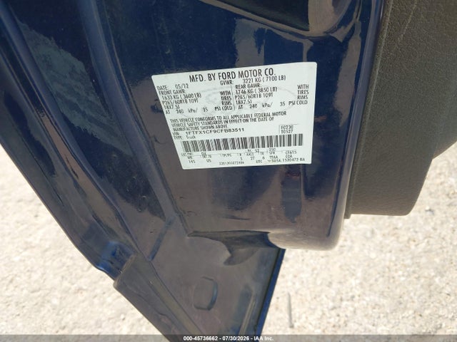Aukcja sprzedaży 2012 Ford F-150 Xlt, vin: 1FTFX1CF9CFB83511, numer aukcji: 45736662