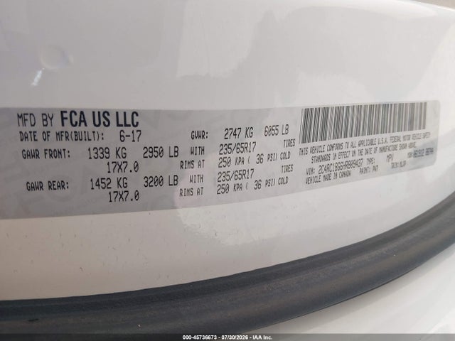 2017 Chrysler Pacifica Touring-l მანქანა იყიდება აუქციონზე, vin: 2C4RC1BG6HR809437, აუქციონის ნომერი: 45736673