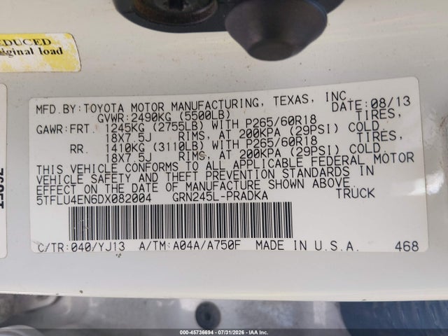 Продаж на аукціоні авто 2013 Toyota Tacoma Base V6, vin: 5TFLU4EN6DX082004, номер лоту: 45736694