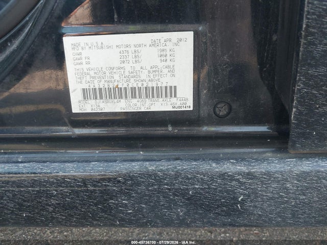 2012 Mitsubishi Galant Fe მანქანა იყიდება აუქციონზე, vin: 4A32B2FF0CE021977, აუქციონის ნომერი: 45736700