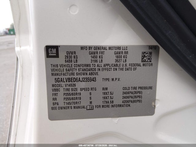Aukcja sprzedaży 2010 Buick Enclave 1xl, vin: 5GALVBED6AJ235943, numer aukcji: 45736706